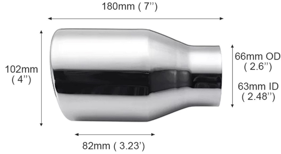 Muffler tips, D1001,ss304 Mirror polished, Angle cut,Rolled edge, universal application,2.5" inlet,4" loutlet